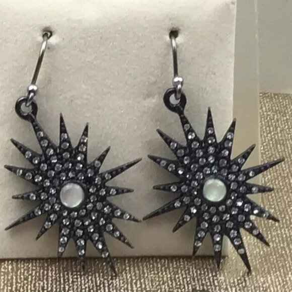 LUCKY BRAND Retro Celestial Starburst Gunmetal Clear Crystal/Moonstone Earrings - Picture 3 of 3